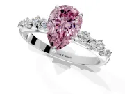 Cluster Engagement Ring Setting for Fancy Pink Pear-Shaped Center with Round Cut Accent Band and Prong Head in Sterling Silver