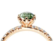 Solitaire Engagement Ring Setting for Fancy Green Pear-Shaped Center with Shared-Prong Accents and Prong Head in Rose Gold