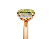 Hidden Halo Engagement Ring Setting for Fancy Yellow Radiant Cut Center with Thin Rounded Band and Prong Head in Rose Gold