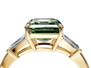 3 Stone Engagement Ring Setting for Fancy Green Asscher Cut Center with Baguette Accents and Prong Head in Yellow Gold