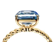 Solitaire Engagement Ring Setting for Fancy Blue Asscher Cut Center with Plain Twisted Rope Band and Prong Head in Yellow Gold