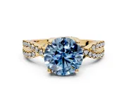 Solitaire Engagement Ring Setting for Fancy Blue Round Cut Center with Narrow Twist Pave Band and Prong Head in Yellow Gold