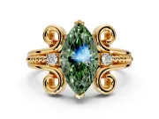 Solitaire Engagement Ring Setting for Fancy Green Marquise Center with Twisted Band and Scroll Prong Head in Yellow Gold