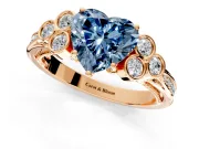 Cluster Engagement Ring Setting for Fancy Blue Heart-Shaped Center with Bezel Accent Clusters and Prong Head in Rose Gold