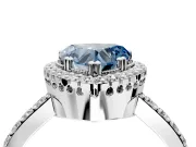 Halo Engagement Ring Setting for Fancy Blue Heart-Shaped Center with Inner Milgrain Border and Prong Head in Platinum