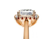 Starburst Halo Engagement Ring Setting for Princess Cut Center with Thin Round-Wire Band and Prong Head in Rose Gold