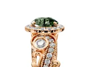 Milgrain Halo Engagement Ring Setting for Fancy Green Round Cut Center with Shoulder Bezels and Prong Head in Rose Gold