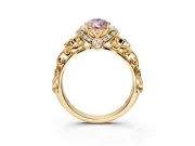 Solitaire Engagement Ring Setting for Fancy Pink Pear-Shaped Center with Filigree Band and Prong Head in Yellow Gold