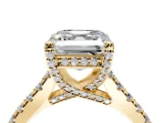 Solitaire Engagement Ring Setting for Asscher Cut Center with Widening Pave Band and Claw Prong Head in Yellow Gold