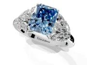 Leaf Cluster Engagement Ring Setting for Fancy Blue Radiant Cut Center with Marquise Accents and Prong Head in Platinum