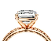 Solitaire Engagement Ring Setting for Asscher Cut Center with Milgrain X Pattern Band and Prong Head in Rose Gold