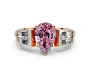 Channel-Set Engagement Ring Setting for Fancy Pink Pear-Shaped Center with Baguette Band and Prong Head in Rose Gold