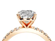 Solitaire Engagement Ring Setting for Cushion Cut Center with Fine Pave Band and Claw Prong Head in Rose Gold