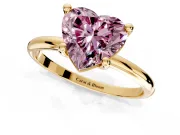Minimalist Solitaire Engagement Ring Setting for Fancy Pink Heart-Shaped Center with Thin Band and Prong Head in Yellow Gold