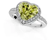 Halo Engagement Ring Setting for Fancy Yellow Heart-Shaped Center with Metal-Rimmed Halo, Pave Band and Prong Head in Platinum