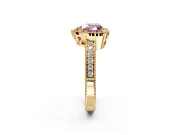Milgrain Halo Engagement Ring Setting for Fancy Pink Heart-Shaped Center with Wide Pave Band and Prong Head in Yellow Gold