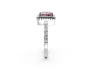 Halo Engagement Ring Setting for Fancy Pink Princess Cut Center with Inner Milgrain Border and Prong Head in White Gold