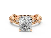 Solitaire Engagement Ring Setting for Radiant Cut Center with Marquise Panel Band and Prong Head in Rose Gold