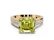 Solitaire Engagement Ring Setting for Fancy Yellow Asscher Cut Center with Channel Band and Double Claw Prong Head in Yellow Gold