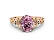 Solitaire Engagement Ring Setting for Fancy Pink Oval Center with Filigree Band and Prong Head in Rose Gold