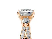 3 Stone Engagement Ring Setting for Princess Cut Center with Pave Split Shank and Prong Head in Rose Gold