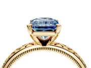 Solitaire Engagement Ring Setting for Fancy Blue Radiant Cut Center with Milgrain X Pattern Band and Prong Head in Yellow Gold