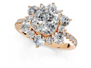 Floral Halo Engagement Ring Setting for Cushion Cut Center with Pave Accents and Prong Head in Rose Gold