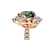 Floral Halo Engagement Ring Setting for Fancy Green Heart-Shaped Center with Pave Accents and Prong Head in Rose Gold