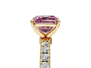 Open Basket Engagement Ring Setting for Fancy Pink Asscher Cut Center with Pave Band and Prong Head in Yellow Gold
