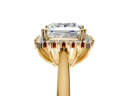 Starburst Halo Engagement Ring Setting for Princess Cut Center with Thin Round-Wire Band and Prong Head in Yellow Gold