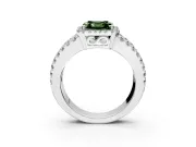 Halo Engagement Ring Setting for Fancy Green Asscher Cut Center with Wide-Open Pave Split Shank and Prong Head in Platinum