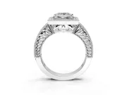 Milgrain Halo Engagement Ring Setting for Princess Cut Center with Pave Band and Prong Head in Platinum