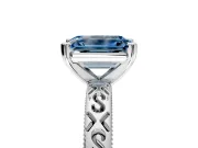 Solitaire Engagement Ring Setting for Fancy Blue Emerald Cut Center with Scrollwork Band and Prong Head in Sterling Silver