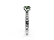 Solitaire Engagement Ring Setting for Fancy Green Round Cut Center with Milgrain X Pattern Band and Prong Head in White Gold