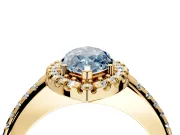 Pave Halo Engagement Ring Setting for Fancy Blue Marquise Center with Single Row Pave Band and Prong Head in Yellow Gold