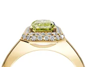 Halo Engagement Ring Setting for Fancy Yellow Radiant Cut Center with Plain Tapered Band and Prong Head in Yellow Gold