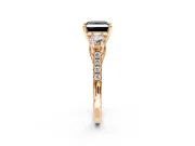 3 Stone Engagement Ring Setting for Fancy Black Princess Cut Center with Crossover Basket, Pave Band and Prong Head in Rose Gold