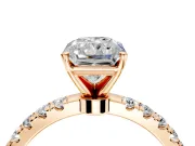 Open Basket Engagement Ring Setting for Radiant Cut Center with Pave Band and Prong Head in Rose Gold