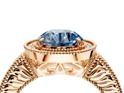 Milgrain Halo Engagement Ring Setting for Fancy Blue Round Cut Center with Pave Band and Prong Head in Rose Gold
