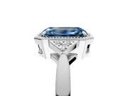 Cluster Engagement Ring Setting for Fancy Blue Emerald Cut Center with Milgrain Shoulder Clusters and Prong Head in Sterling Silver
