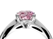 Solitaire Engagement Ring Setting for Fancy Pink Cushion Cut Center with Reverse Tapered Band and Prong Head in Platinum