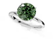 Hidden Halo Engagement Ring Setting for Fancy Green Round Cut Center with Thin Round-Wire Band and Prong Head in White Gold