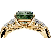 Cluster Engagement Ring Setting for Fancy Green Princess Cut Center with Round Cut Accent Frame and Prong Head in Yellow Gold