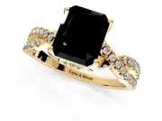 Solitaire Engagement Ring Setting for Fancy Black Radiant Cut Center with Narrow Twist Pave Band and Prong Head in Yellow Gold