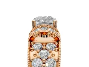 Pave Engagement Ring Setting for Cushion Cut Center with Curved Accent Rows, Openwork and Prong Head in Rose Gold