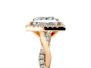 Halo Engagement Ring Setting for Princess Cut Center with Pave and Plain Twist Band and Prong Head in Rose Gold