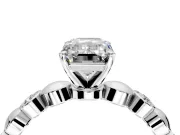 Solitaire Engagement Ring Setting for Emerald Cut Center with Beaded Bezel Station Band and Prong Head in White Gold