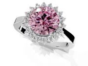 Starburst Halo Engagement Ring Setting for Fancy Pink Round Cut Center with Flat Cathedral Band and Prong Head in Platinum