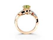 Halo Engagement Ring Setting for Fancy Yellow Round Cut Center with Marquise and Pave Bypass Band and Prong Head in Rose Gold