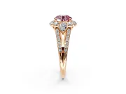 Halo Engagement Ring Setting for Fancy Pink Round Cut Center with Two-Strand Split Shank and Prong Head in Rose Gold